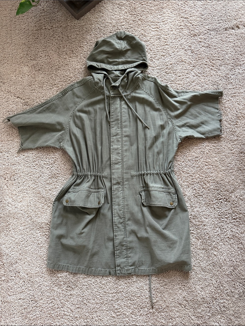Free People Olive Green Utility Jacket with Hood